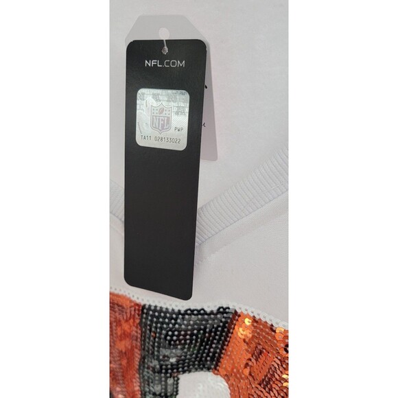 Cuce White Cincinnati Bengals Sequin Sleeve V-Neck Pullover Sweatshirt NWT - Picture 7 of 8